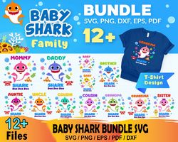 12 baby shark family bundle svg, cartoon svg, baby shark svg, cartoon svg, baby shark svg, baby shark themed, baby shark