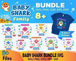 8 baby shark family bundle svg, cartoon svg, baby shark svg, cartoon svg, baby shark svg, baby shark themed, baby shark