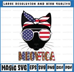 Meowica 4th July Cat Png, American Flag Patriotic Png, Patriotic cat Sunglasses Bandana, 4th of July Gift Instant Downlo