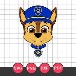 Chase Head Svg, Chase Paw Patrol Svg, Paw Patrol Characters Svg, Cartoon Svg, Png Dxf Eps Digital File