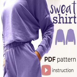 Casual Long Sleeve Sweatshirt | XS-XL | Detailed PDF Download in A0, A4 or Us Letter Size  detailed Video Tutorial