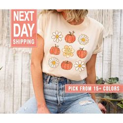 Daisy Pumpkin Shirt Gift For Fall, Autumn Harvest Shirt, Retro Pumpkin Patch Clothing, Flower Pumpkin Apparel, Boho Autu