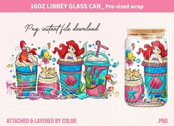 Ariel Can Glass 16oz, Princess Png Coffe Glass, Mermaid Png, Disney Birthday Girl Png, Digital Dowload For Coffee Cup