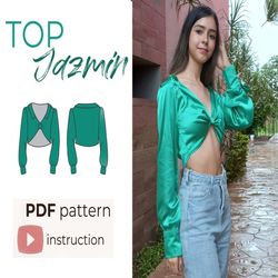 Hot Twisted Blouse Sewing Pattern | Satin Crop Top | Front Tie Shirt | Xs-XL | PDF Download A0, A4 & US-Letter  Easy