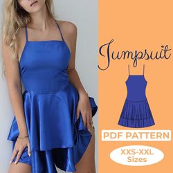 Fit and Flare Jumpsuit Sewing Pattern, Super Flare Leg Jumpsuit, Homecoming Cocktail Dress, Short Summer Party Dress