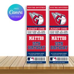 Cleveland Guardians Ticket Style Sports Birthday Invitations Canva Editable Instant Download