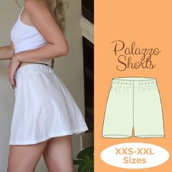 High Waisted Palazzo Shorts Sewing Pattern, Elastic Wide Leg Summer Shorts, Easy Wide Shorts, XXS-XXL, Instant Download,