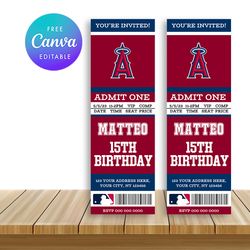 Los Angeles Angels Ticket Style Sports Birthday Invitations Canva Editable Instant Download
