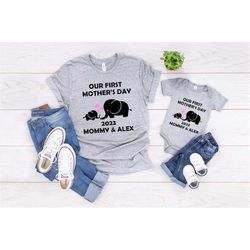 Our First Mother's Day Shirt, Custom Matching Mommy And Me Tee, Elephant Mom And Baby Tee, New Mom Mothers Day Shirt, 1s