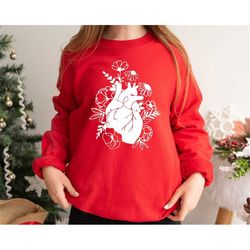 Floral Heart Sweatshirt, Floral Heart Shirt, Nurse Shirt, Doctor Shirt, Floral Anatomical Heart, Flowers Heart Gift, Hea