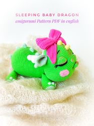 Sleeping dragon Betty amigurumi crochet pattern pdf in english. Cute sleeping dragon baby toy amigurumi tutorial pdf DIY