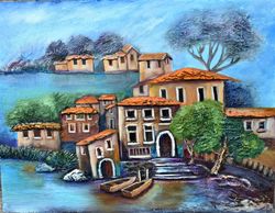 mediterranean landscape, three-dimensional panel, oil painting. painting from the artist ivanova svetlana
