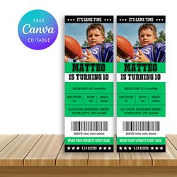 American Football Ticket Birthday Invitation, American Football Invitation Boy Canva Editable Instant Download