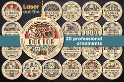 20 Professional otnaments SVG Bundle Laser cut file for Glowforge Doctor Firefighter Police Medal Award Svg Dxf Ai Pdf C