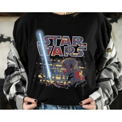 Retro Star Wars Luke Skywalker Battle Scene Portrait Logo Shirt, Galaxy's Edge Unisex T-shirt Family Birthday Gift Adult