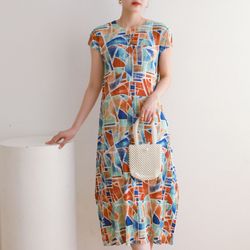 Summer new print pleated plus size casual dress