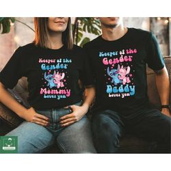 Stitch and Angel Keeper Of The Gender Shirts, Gender Reveal Mom Dad Matching T-shirts, Pregnancy Announcement Sweatshirt