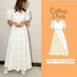 Puff Sleeve Dress, Easy Sewing Pattern, Flare Summer Dress, Long Gown Pattern, Milk Maid Dress, Baby Doll Dress PDF