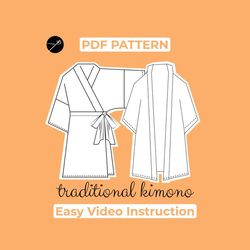 Woman Kimono Sewing Pattern in Short or Long Version | Kimono Morning Dress Pattern | XS - XL | A0, A4, US-Letter