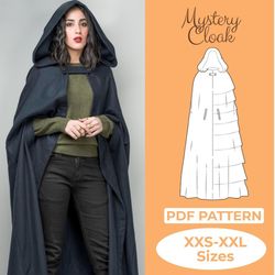 Cloak with Hood Sewing Pattern, Fantasy Carnival Costume, Elven Cape, Magical Gown, Halloween Sewing Project, Medieval