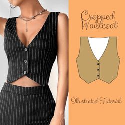 Cropped Waistcoat Sewing Pattern, Short Waistcoat, Ladies Vest, Women Vest Pattern, Cropped Vest Jacket, PDF Pattern