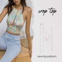 girls crop top sewing pattern - custom crop top - halter dress pattern - halter top sewing pattern - beginner sewing
