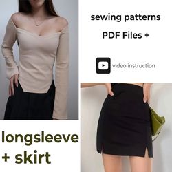 Long sleeve shirt  mini skirt pattern  skirt sewing Instruction  long sleeve sewing instruction - easy dress pattern