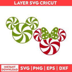 Mickey Minnie Peppermint Candy Svg, Mickey And Minnie Mouse Svg, Christmas Svg, Merry Christmas Svg - Digital File