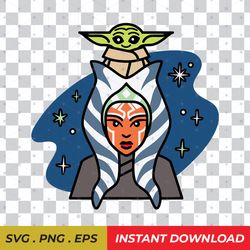 Star Wars Ahsoka Tano and Grogu The Mandalorian Night Cute SVG, EPS, PNG instant download