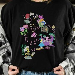 Disney Alice In Wonderland Cheshire Cat Paw Prints Map Shirt, Magic Kingdom Trip Unisex T-shirt Family Birthday Gift Adu