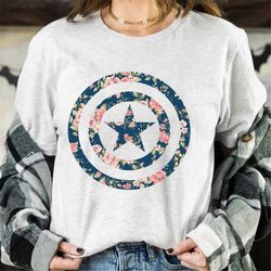 Marvel Avengers Captain America Floral Icon Graphic Shirt, MCU Fans Gift Unisex T-shirt Family Birthday Gift Adult Kid T