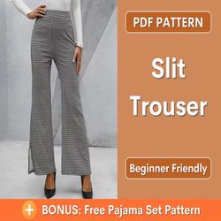 Slit Pants Pattern | Flare Leg Trouser Sewing Pattern | Wide leg pants pattern | Flare leg pattern | High waisted pants