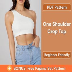 Women Top Sewing Pattern | Crop Top Sewing Pattern | One Shoulder Top Pattern | Beginner sewing pattern, Tank top