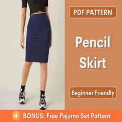 Pencil Skirt Pattern Women - Skirt Sewing Pattern - High Waisted Skirt Pattern - Easy Skirt PDF Pattern - Sewing