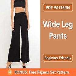 pants sewing pattern | wide leg pants sewing pattern | wide leg trousers pattern pdf | high waisted pants pattern