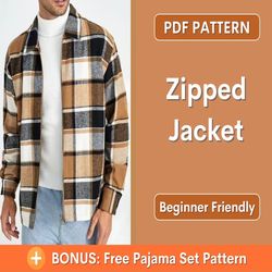 Men Jacket Pattern | Men's Front Zip Jacket PDF Sewing Pattern | Pattern Men's Jacket | Men's Pattern PDF Jacket
