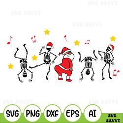 Dancing Christmas Ske letons SVG, Twer king Santa Funny Christmas Svg Clipart, Music Christmas PNG, Santa Skeleton Dance