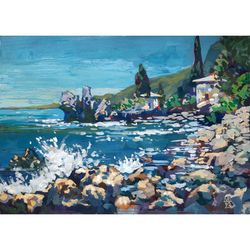 Harbour Sea Breeze Painting 5x7" ORIGINAL ART Impressionist gouache Small Artwork Signed by artist Marina Chuchko
