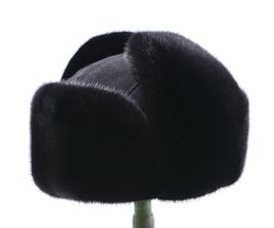 Men's Warm Winter Russian Hat Ushanka From Real Mink Fur And Genuine Suede Black Color