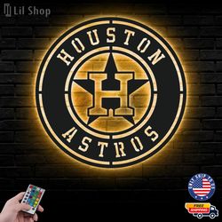 Houston Astros Led Sign, MLB Logo Metal Led Wall Sign, MLB Metal Logo, Houston Astros LED Metal Wall Art, Decor CNC Cut