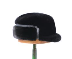 Men's Mink Fur Confederate Cap From Real Mink Fur And Genuine Leather Lapel Black Color
