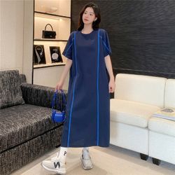 Fashion large size breathable stitching round neck short-sleeved dress