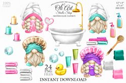 Gnomes in the bathroom. Spa day. Hand Drawn Graphics, Instant Download. Digital Download. OliArtStudioShop