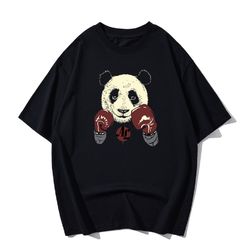 Men's Cotton Casual Print Boxing Panda Short Sleeve T-Shirt