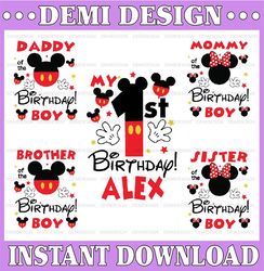 Personalized Name and Age Mickey Birthday Boy Svg Bundle, Mickey Minnie Birthday Svg , Birthday Boy Girl Party Png, Fami