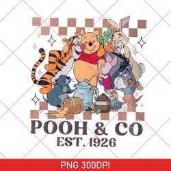 Vintage Disney Checkered Pooh And Co Est 1926 PNG, Retro Winnie The Pooh Characters Group PNG, Pooh Bear PNG, Disney PNG