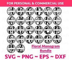 Floral Monogram Alphabet SVG, DXF, PNG Split Monogram Frame Alphabet, Cut File for Cricut, Silhouette, 26 Individual Svg