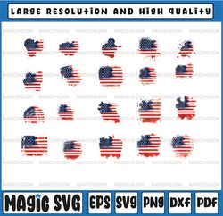 Red, White & Blue Patriotic Flag Bundle PNG for Sublimation Bundle Rainbow Clipart, Hand Painted July 4th