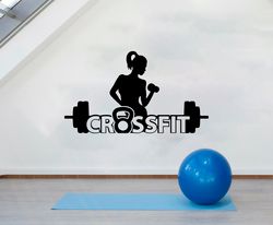 Girl Crossfit Workout Bodybuilder Gym Fitness Coach Sport Muscles Wall Sticker Vinyl Decal Mural Art Decor