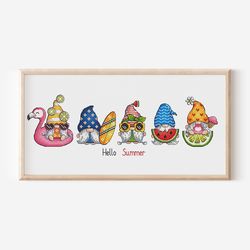 Gnome Cross Stitch Pattern, Summer Gnomes, Summer Vibes, Summer Pattern, Summer Decor Needlepoint Chart, Nautical Decor